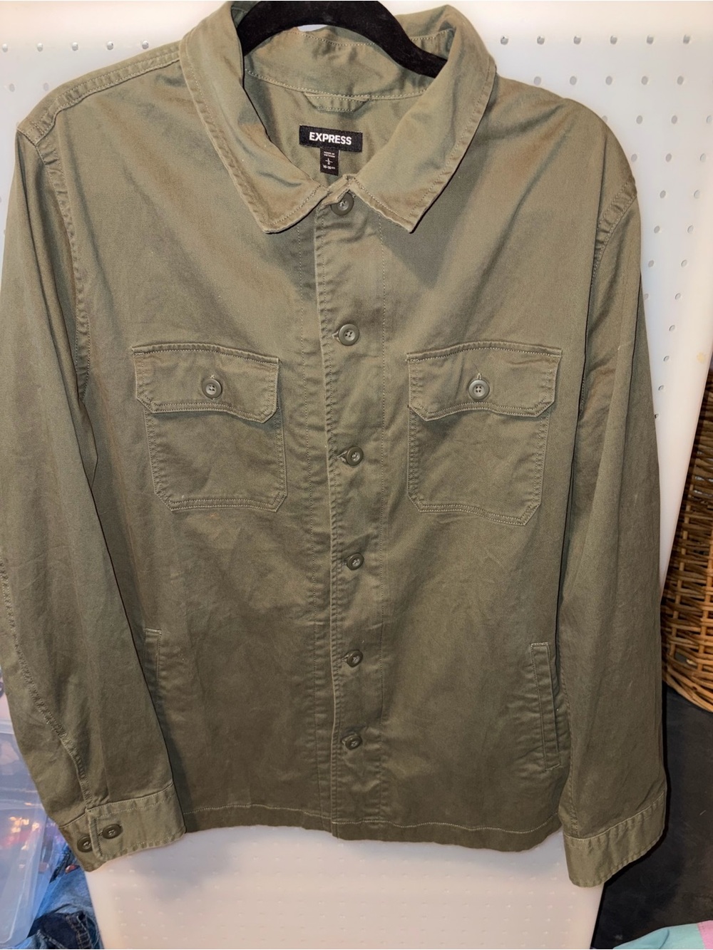 Express Olive Green Military-Style Button Front Field Jacket